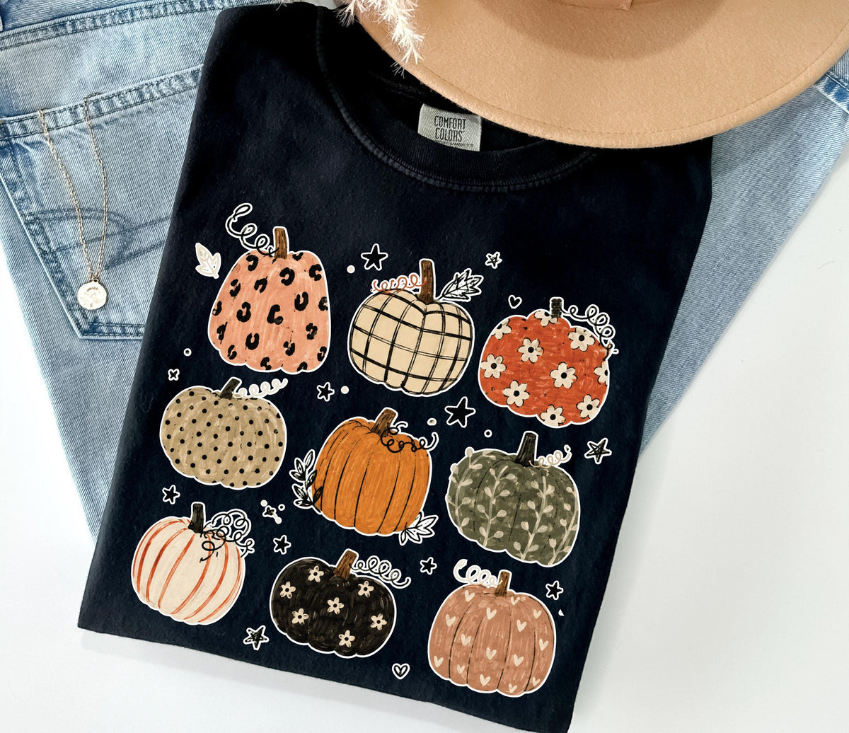 Pumpkins Comfort Colors® Shirt, Autumn Season Tee, Floral Pumpkin Season Crewneck