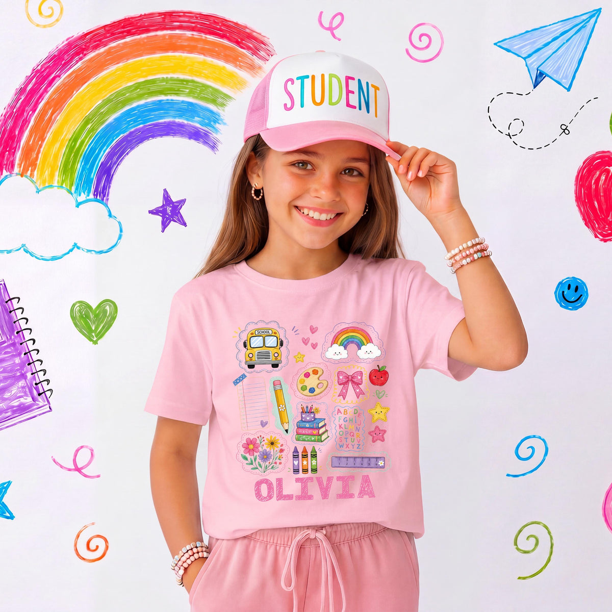 Personalized First Day of School Shirt, Back to School Girls Tee, Kids School Gift Shirts