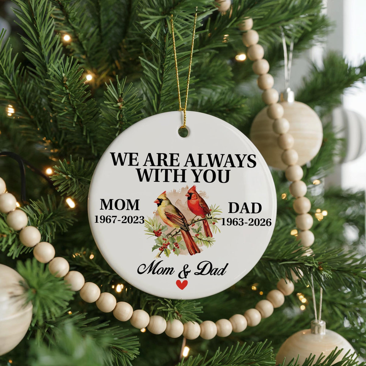 Cardinal Memorial Ornament, Ceramic Remembrance Keepsake, We Are Always With You Sympathy Decoration