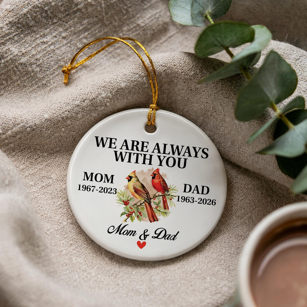 Cardinal Memorial Ornament, Ceramic Remembrance Keepsake, We Are Always With You Sympathy Decoration