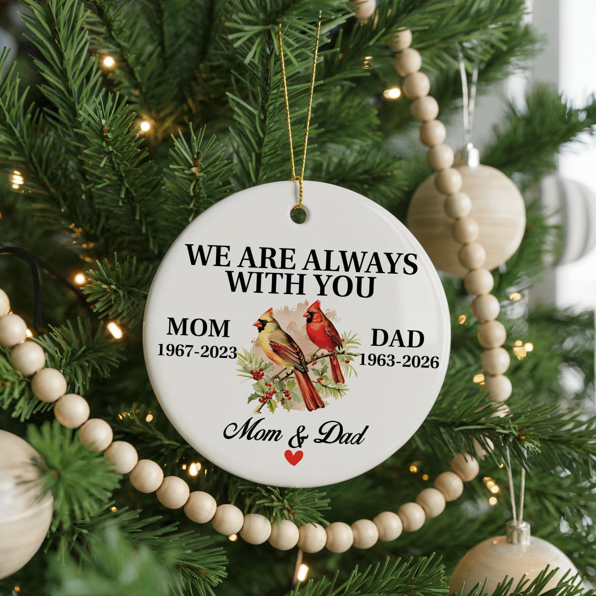 Cardinal Memorial Ornament, Ceramic Remembrance Keepsake, We Are Always With You Sympathy Decoration