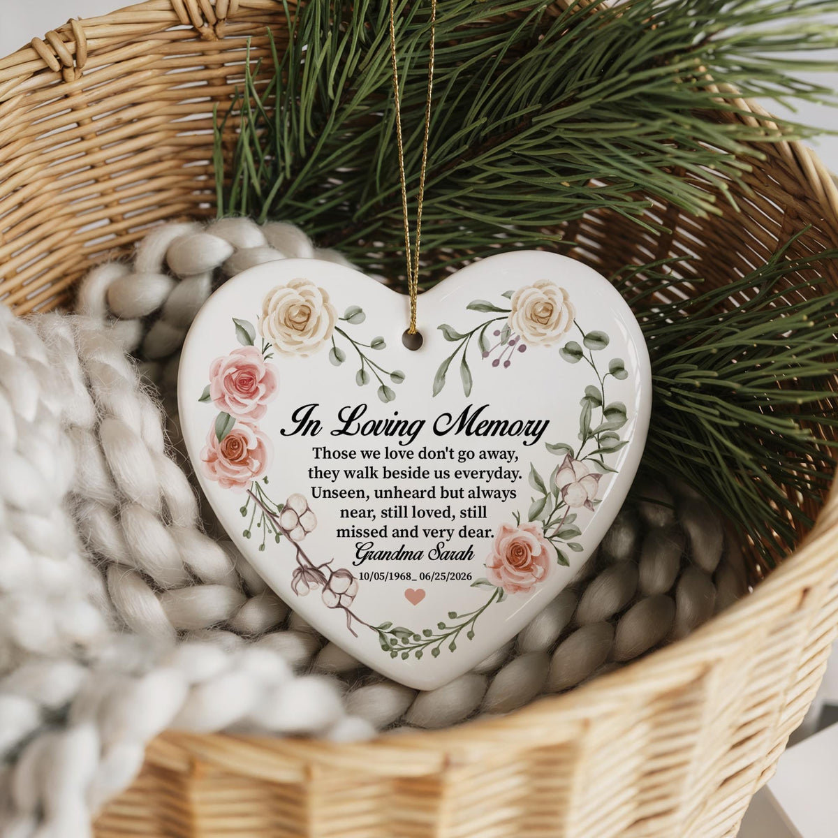 Custom Floral In Loving Memory Memorial Ornament, Loss of Loved One Keepsake, Sympathy Gift