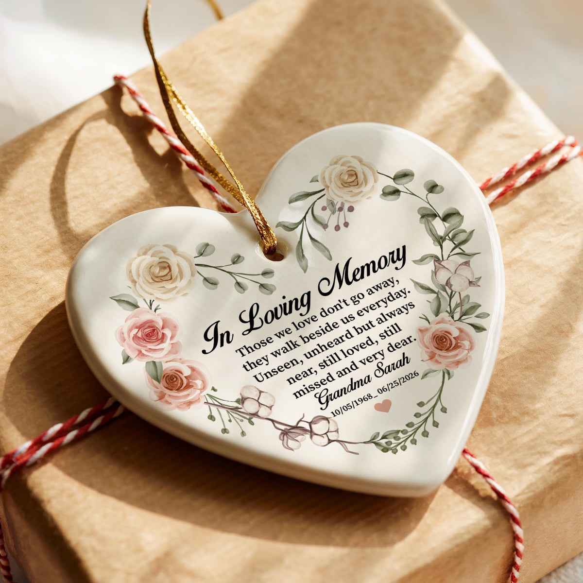 Custom Floral In Loving Memory Memorial Ornament, Loss of Loved One Keepsake, Sympathy Gift