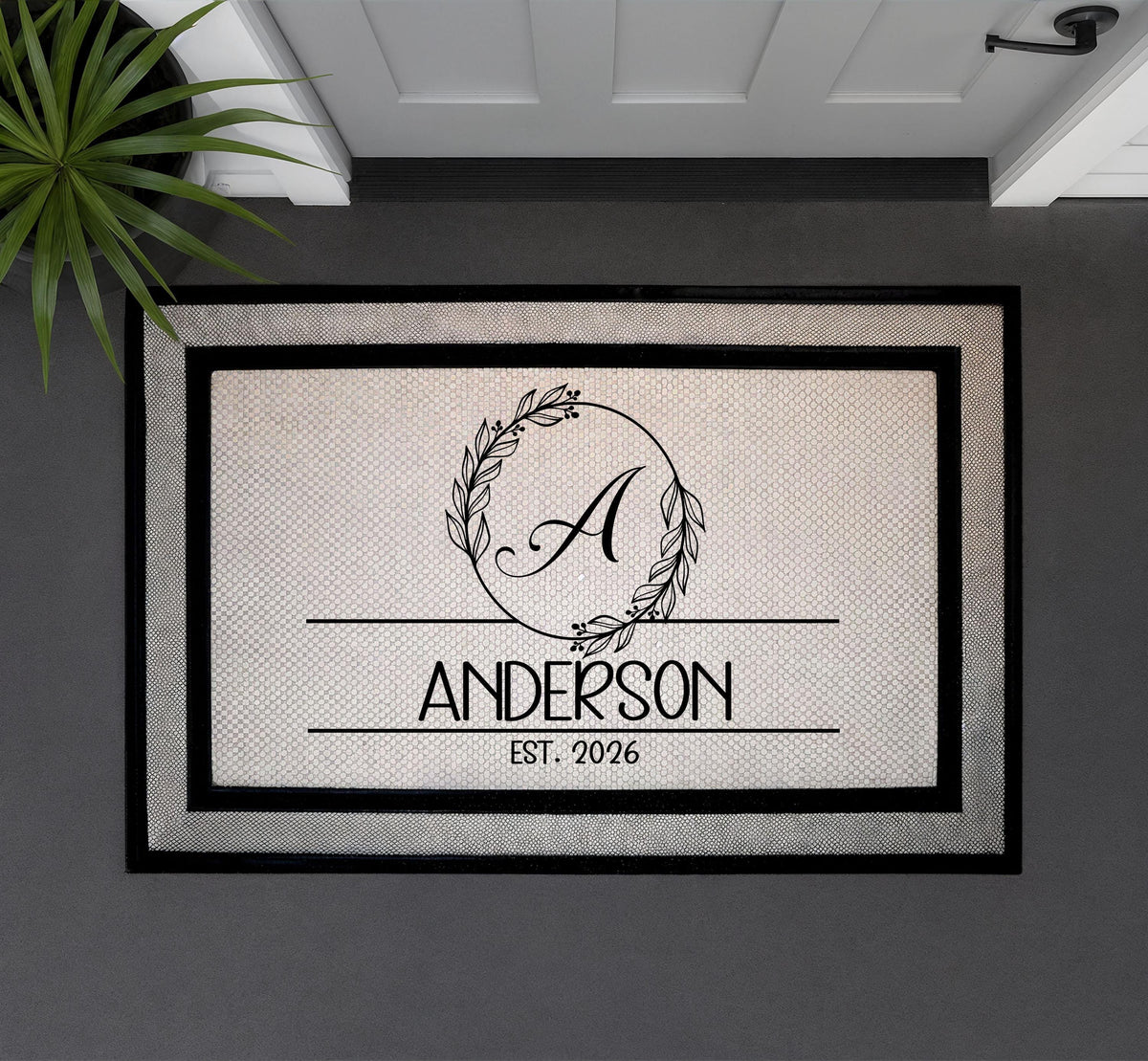 Personalized Family Monogram Doormat, Custom Established Date Welcome Mat