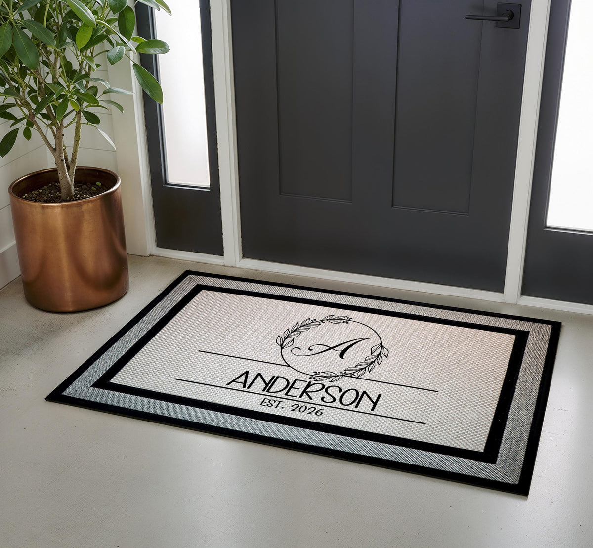 Personalized Family Monogram Doormat, Custom Established Date Welcome Mat