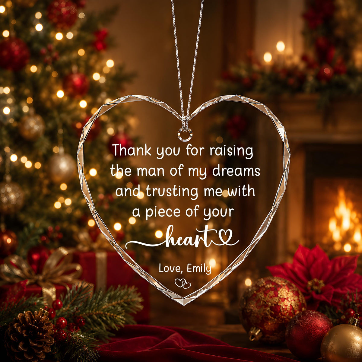 Custom Crystal Glass Ornament, Round or Heart Shape, Mother in Law Gift