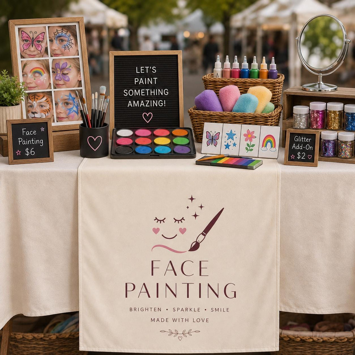 Custom Logo Table Runner Banner, White Vinyl Vendor Booth Sign, Pop Up Decor