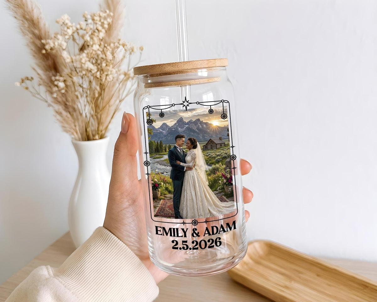 Custom Text and Photo Design Bamboo Lid & Straw Cup Tumbler