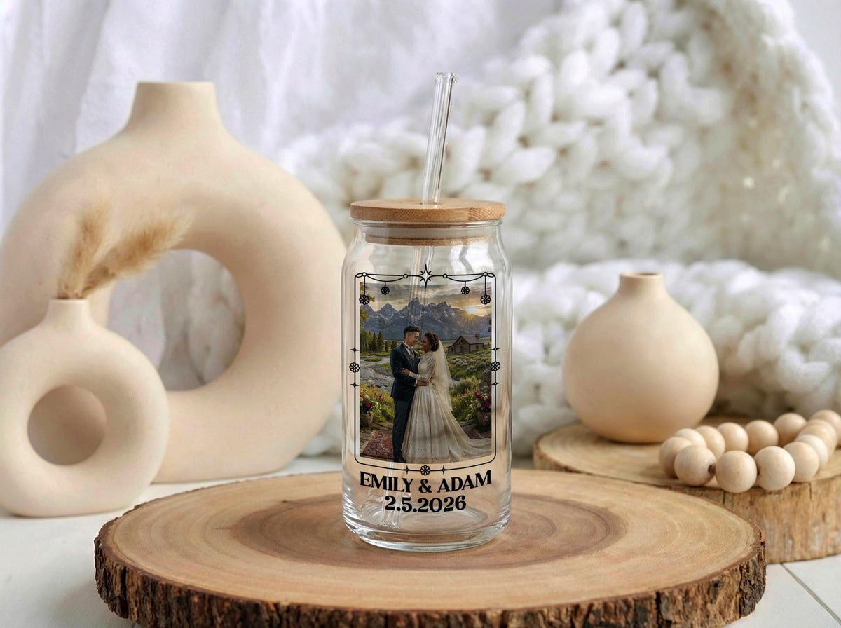 Custom Text and Photo Design Bamboo Lid & Straw Cup Tumbler