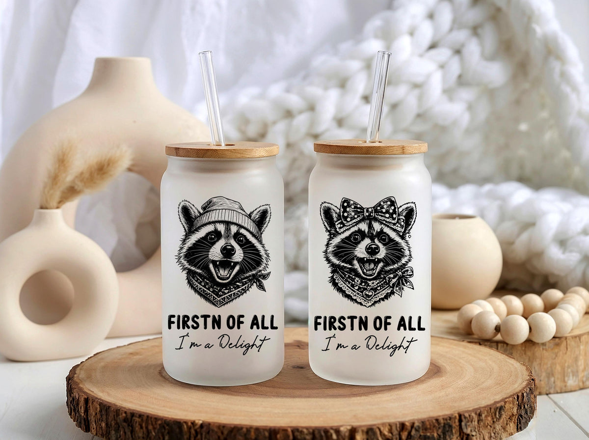 Raccoon Iced Coffee Glass Tumbler, Funny Sarcastic Quote Drinkware (16 oz)