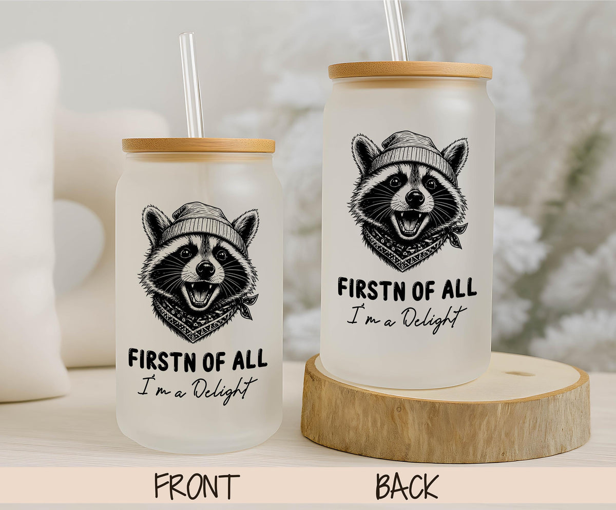 Raccoon Iced Coffee Glass Tumbler, Funny Sarcastic Quote Drinkware (16 oz)