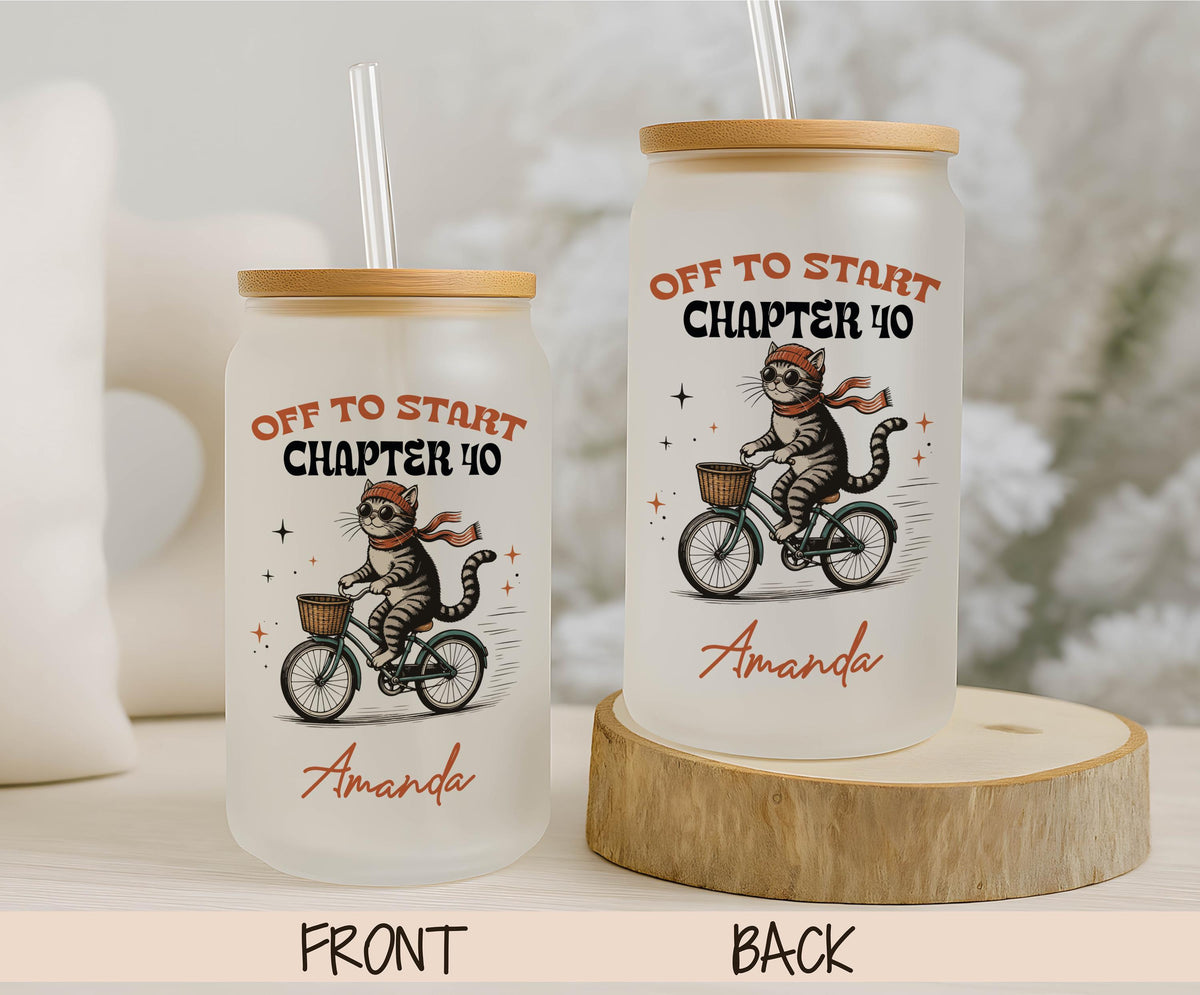 Personalized Cat Mom Iced Coffee Glass, Whimsical Birthday Tumbler (16 oz)
