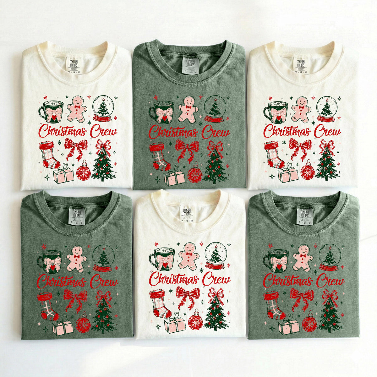 Christmas Crew Comfort Colors® T-Shirt, Coquette Bow Christmas Tee, Holiday Matching Gift
