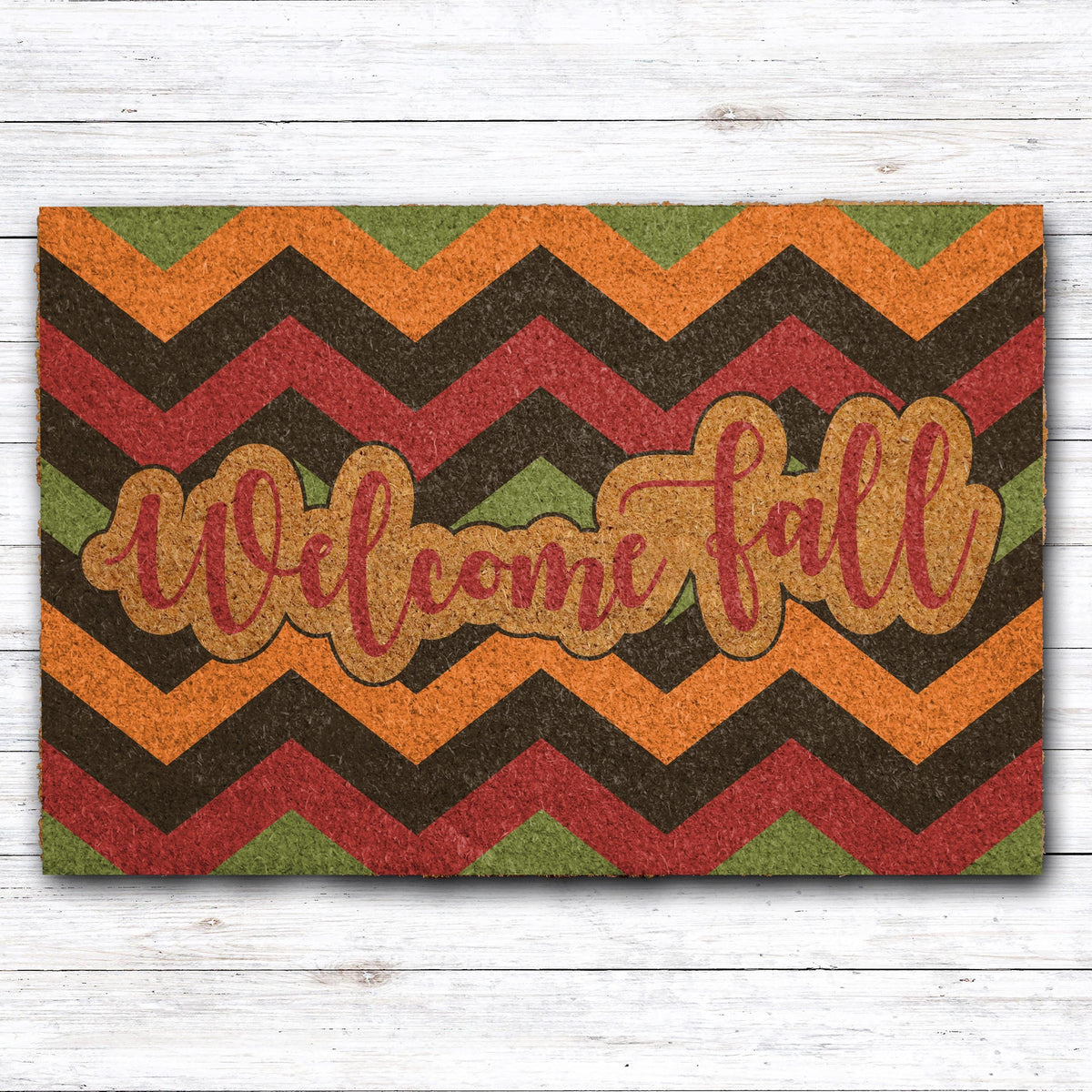 Retro Chevron Pattern Welcome Fall Doormat, Cozy Autumn Entryway Welcome Mat