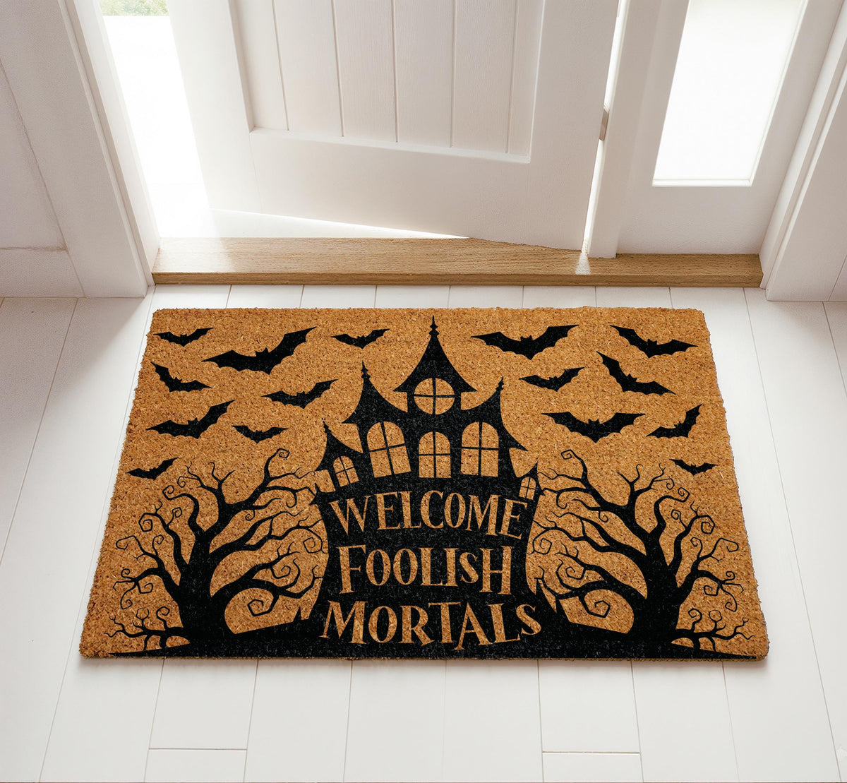 Welcome Foolish Mortals Doormat, Haunted Mansion Halloween Welcome Mat