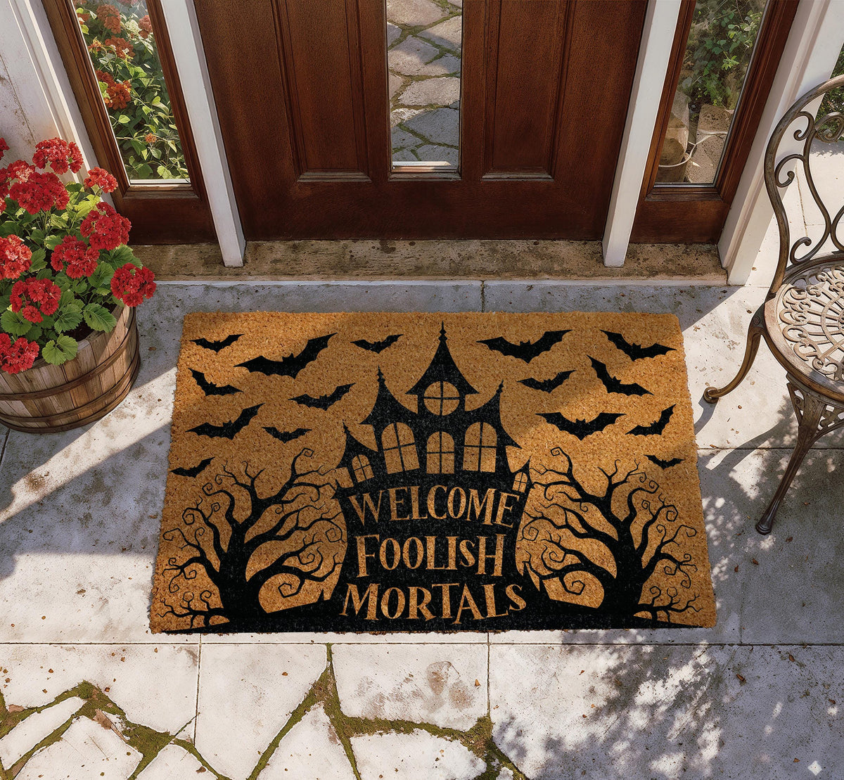Welcome Foolish Mortals Doormat, Haunted Mansion Halloween Welcome Mat