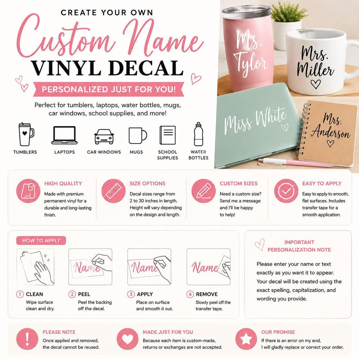 Personalized Vinyl Decal, Custom Text Sticker, Laptop, Tumbler, Car Window
