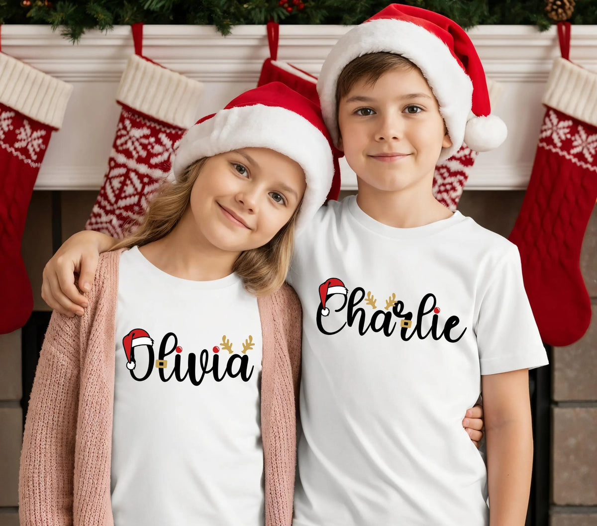 Santa Hat Name T-shirt, Custom Family Christmas Shirt, Holiday Matching Sweatshirt