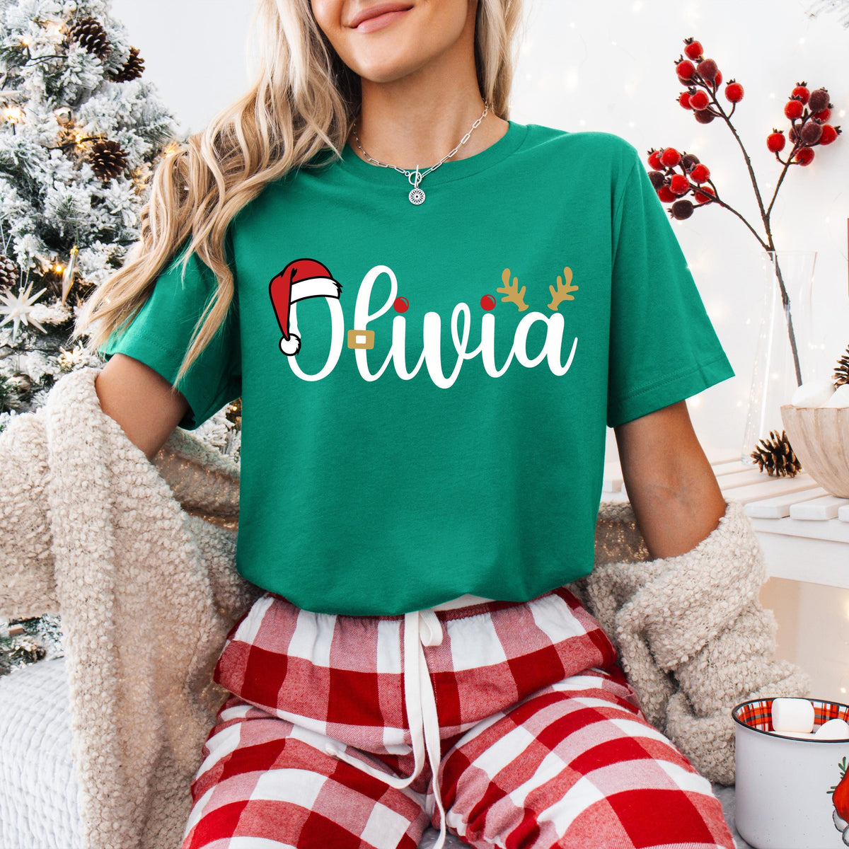 Santa Hat Name T-shirt, Custom Family Christmas Shirt, Holiday Matching Sweatshirt