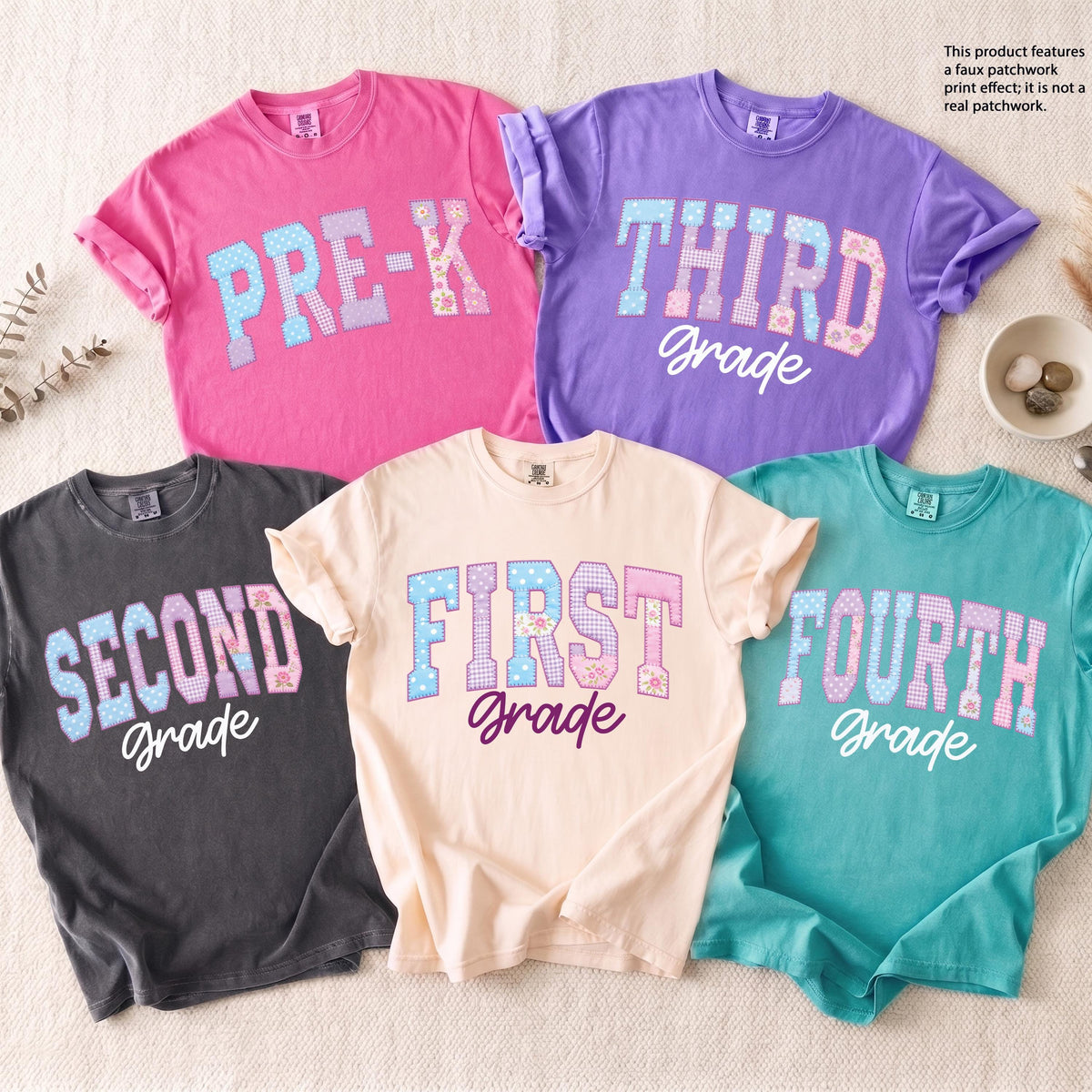 Faux Patchwork Grade Level Comfort Colors® Shirt, Back To School Tee, Teacher Appreciation Gift