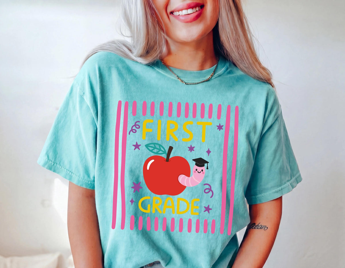 Striped Apple Comfort Colors® Shirt, Grade Level Teacher Tee, Teacher Team Gifts