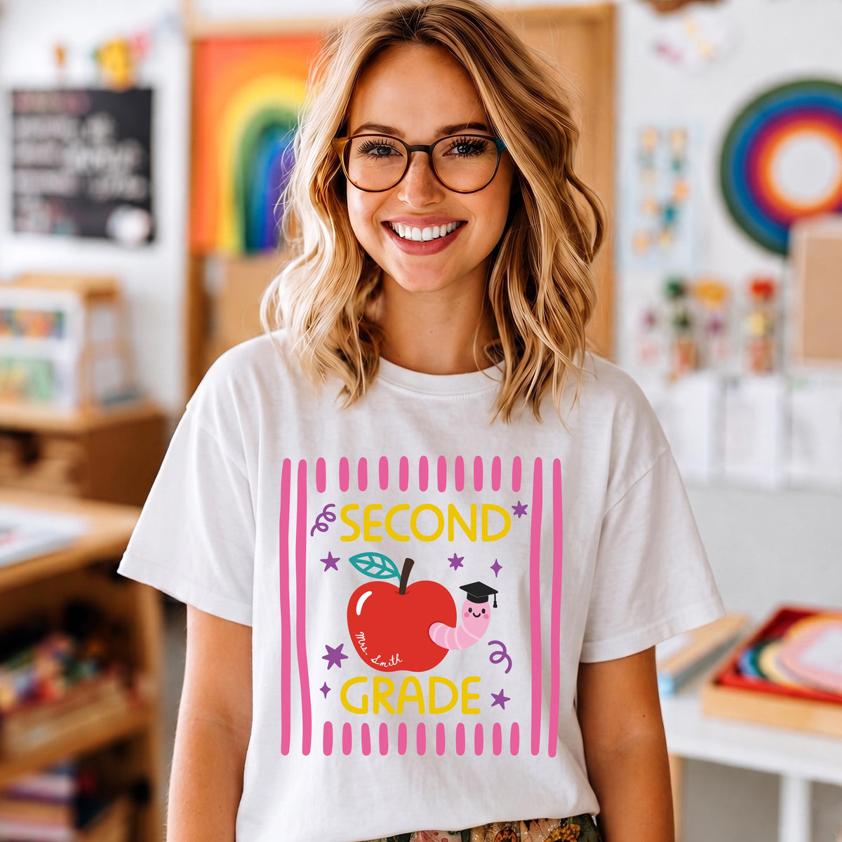 Striped Apple Comfort Colors® Shirt, Grade Level Teacher Tee, Teacher Team Gifts