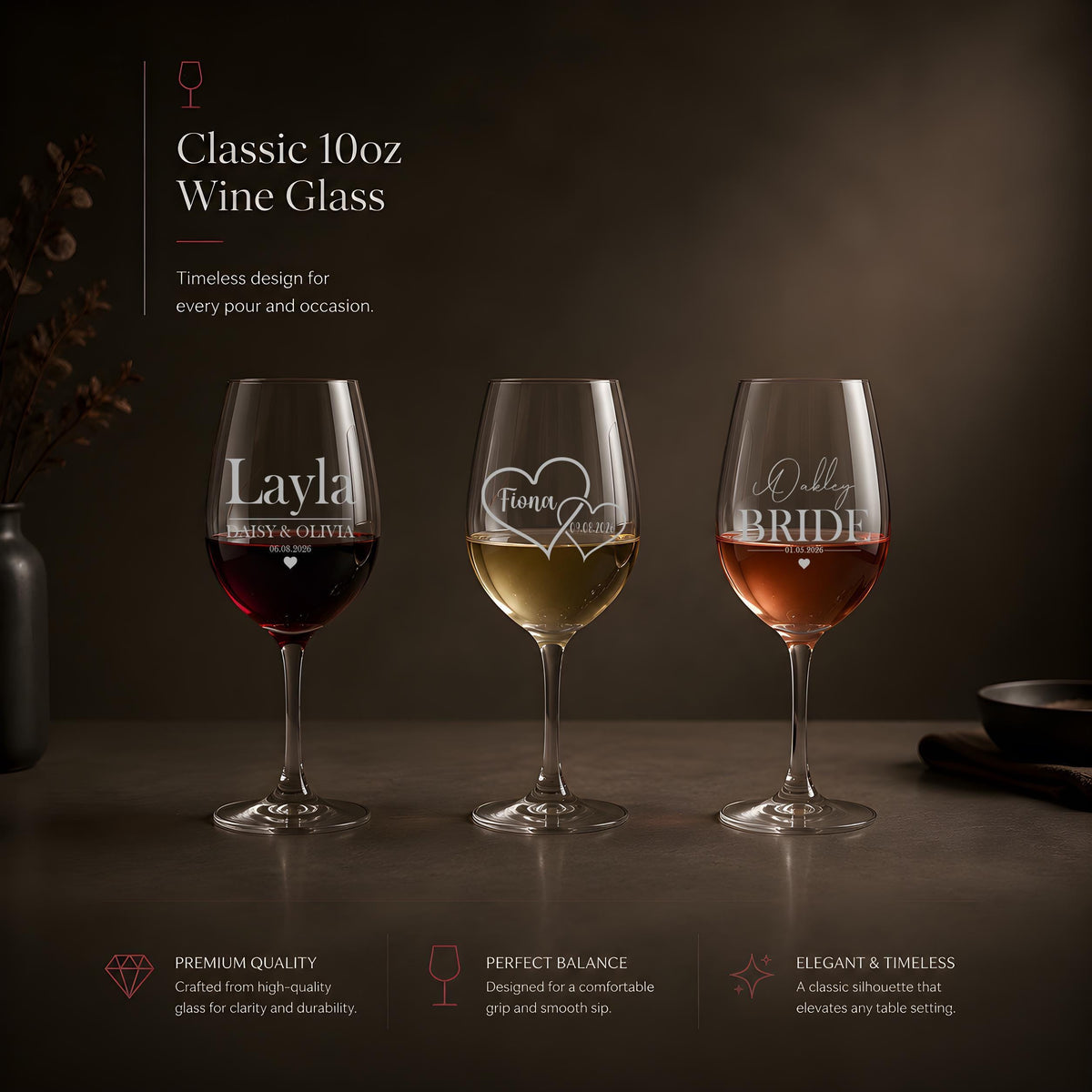 Personalized Engraved Wine Glass, Custom Name Date Bridal Shower Wedding Gift