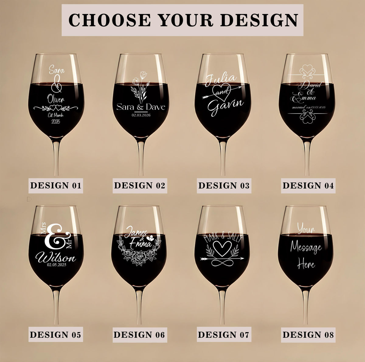Personalized Engraved Wine Glass, Custom Wedding Gift, Laser Etched Stemware