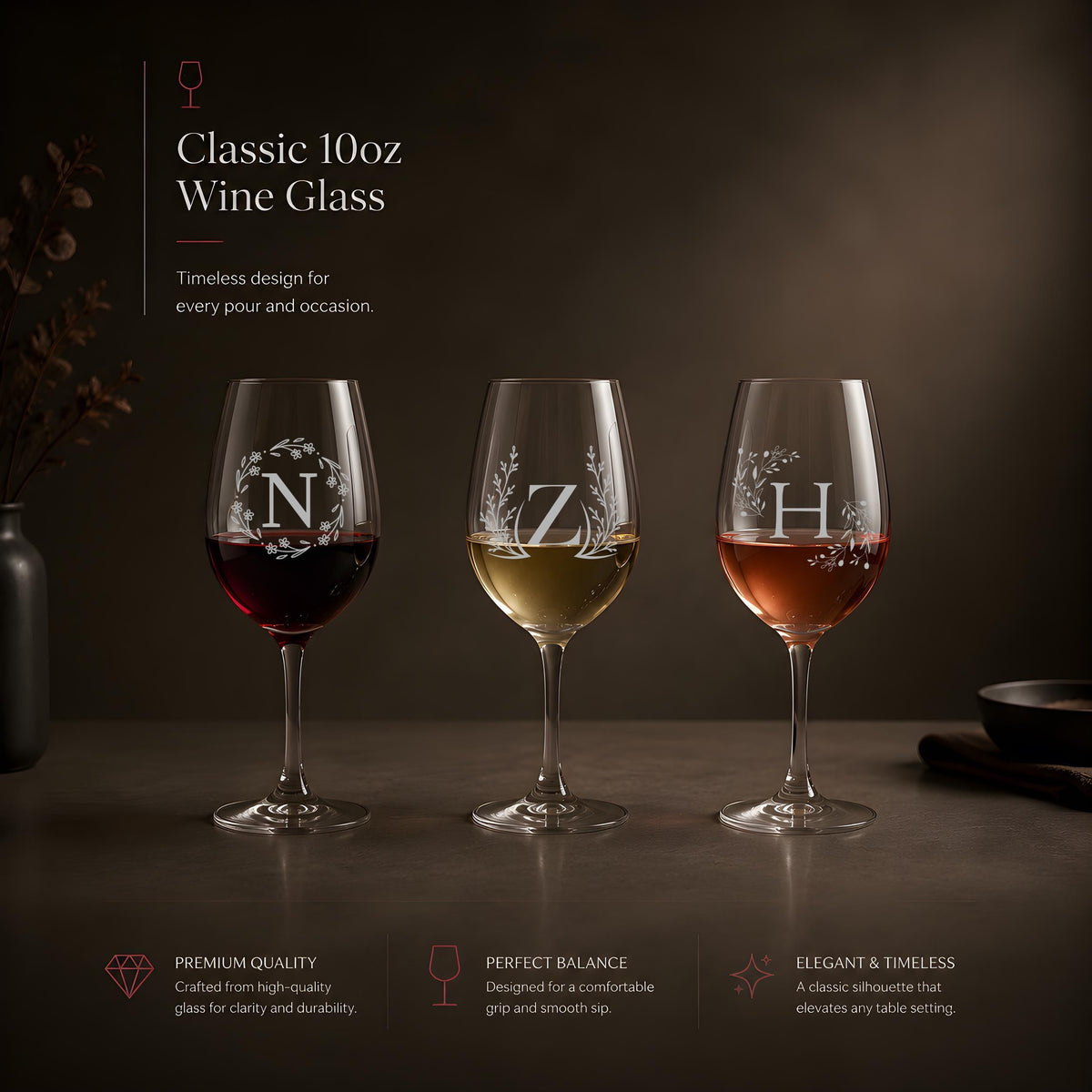 Personalized Laser Engraved Wine Glass, Custom Monogram Stemware, Wedding Gift