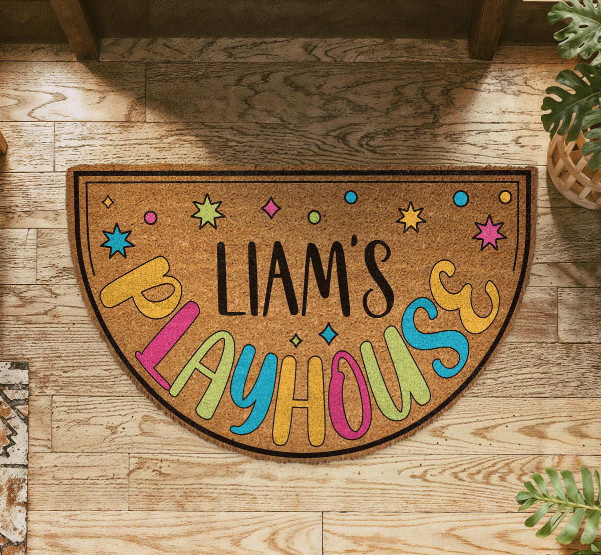 Custom Playhouse Doormat, Colorful Play House Welcome Mat, Kids Name Play Room Rug