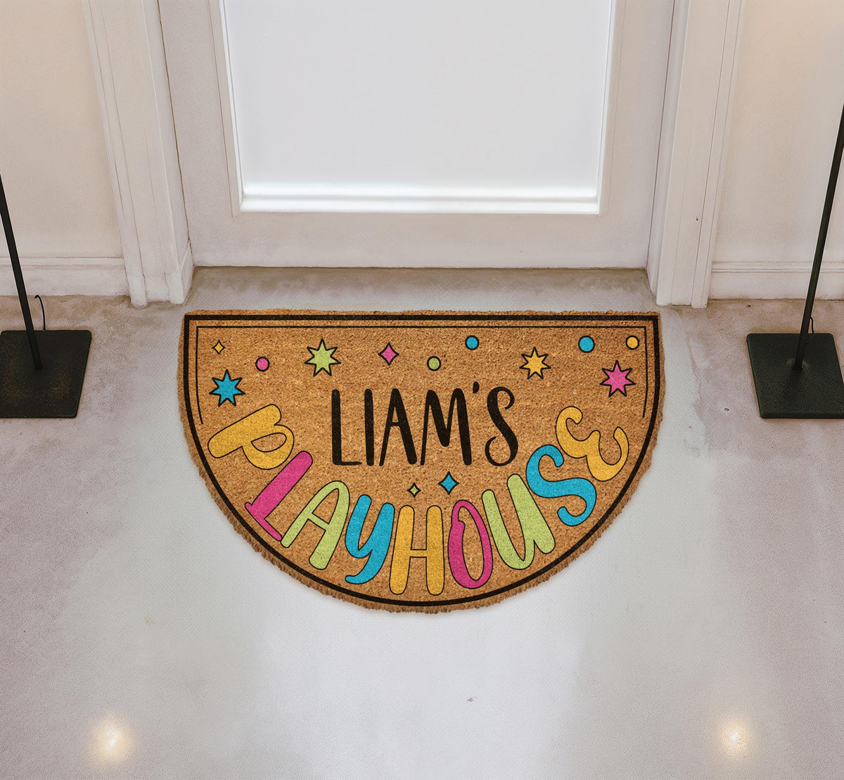 Custom Playhouse Doormat, Colorful Play House Welcome Mat, Kids Name Play Room Rug