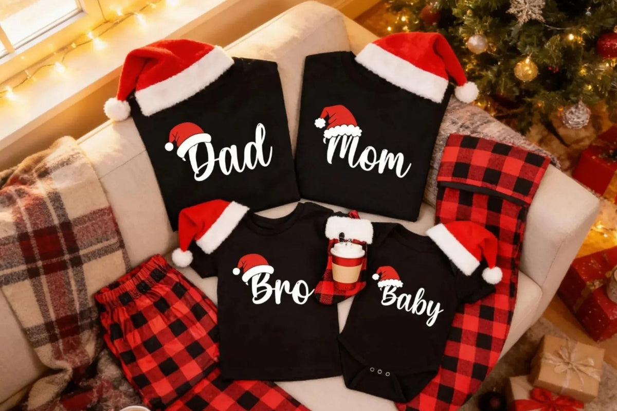 Custom Family Christmas Shirt, Santa XMAS Matching Tee, Dada & Mama Holiday Hoodie