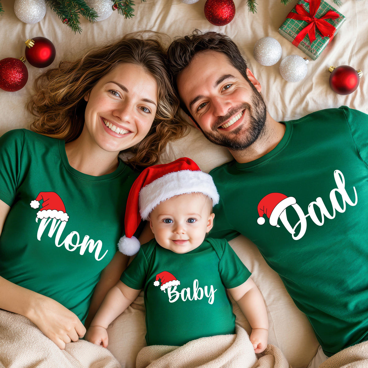 Custom Family Christmas Shirt, Santa XMAS Matching Tee, Dada & Mama Holiday Hoodie
