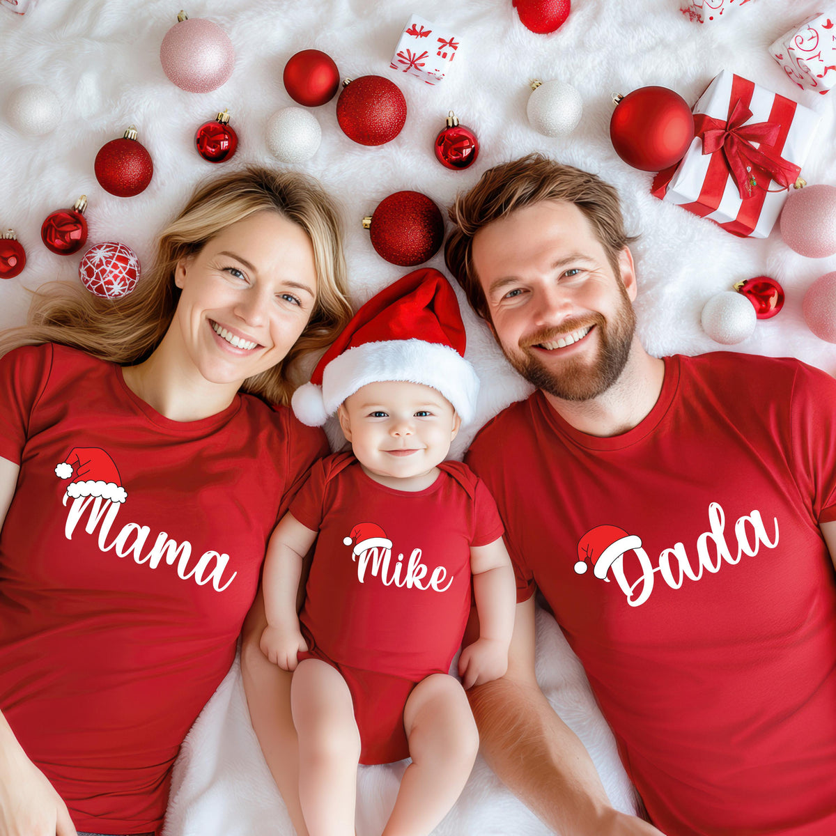 Custom Family Christmas Shirt, Santa XMAS Matching Tee, Dada & Mama Holiday Hoodie