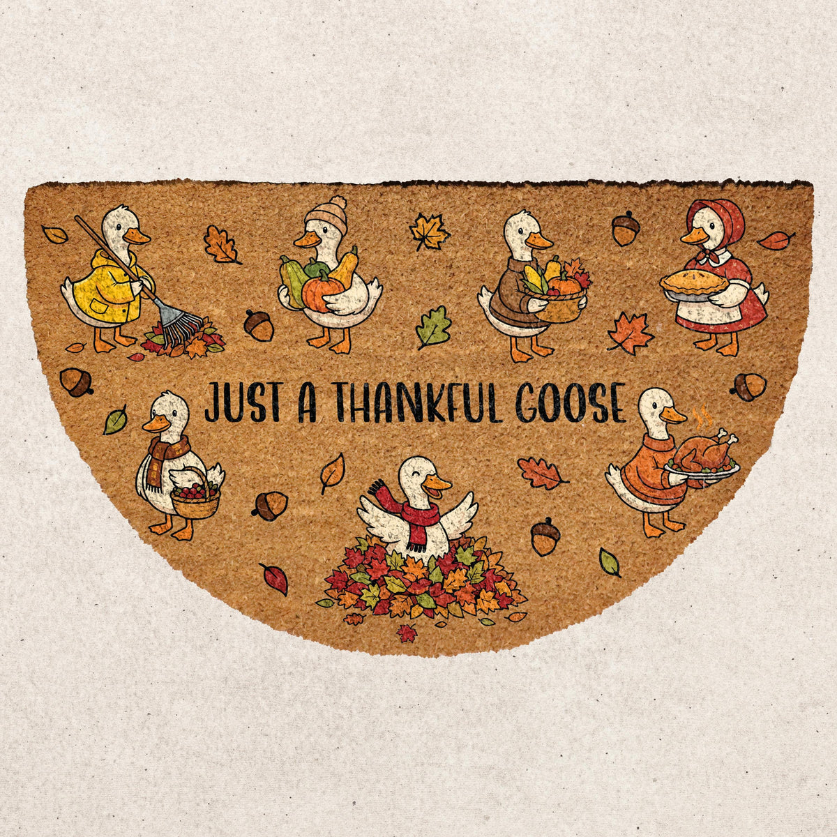 Just a Thankful Goose Fall Doormat, Cute Half Round Thanksgiving Welcome Mat