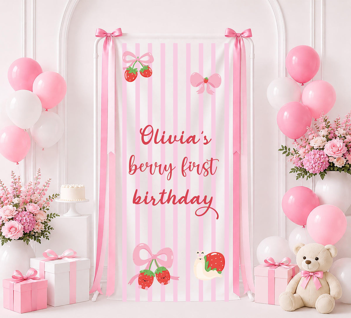 Sweet One Baby Girl Sign, Berry First Birthday Banner