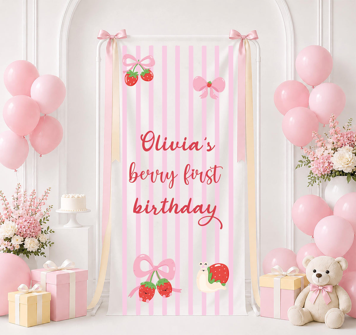 Sweet One Baby Girl Sign, Berry First Birthday Banner