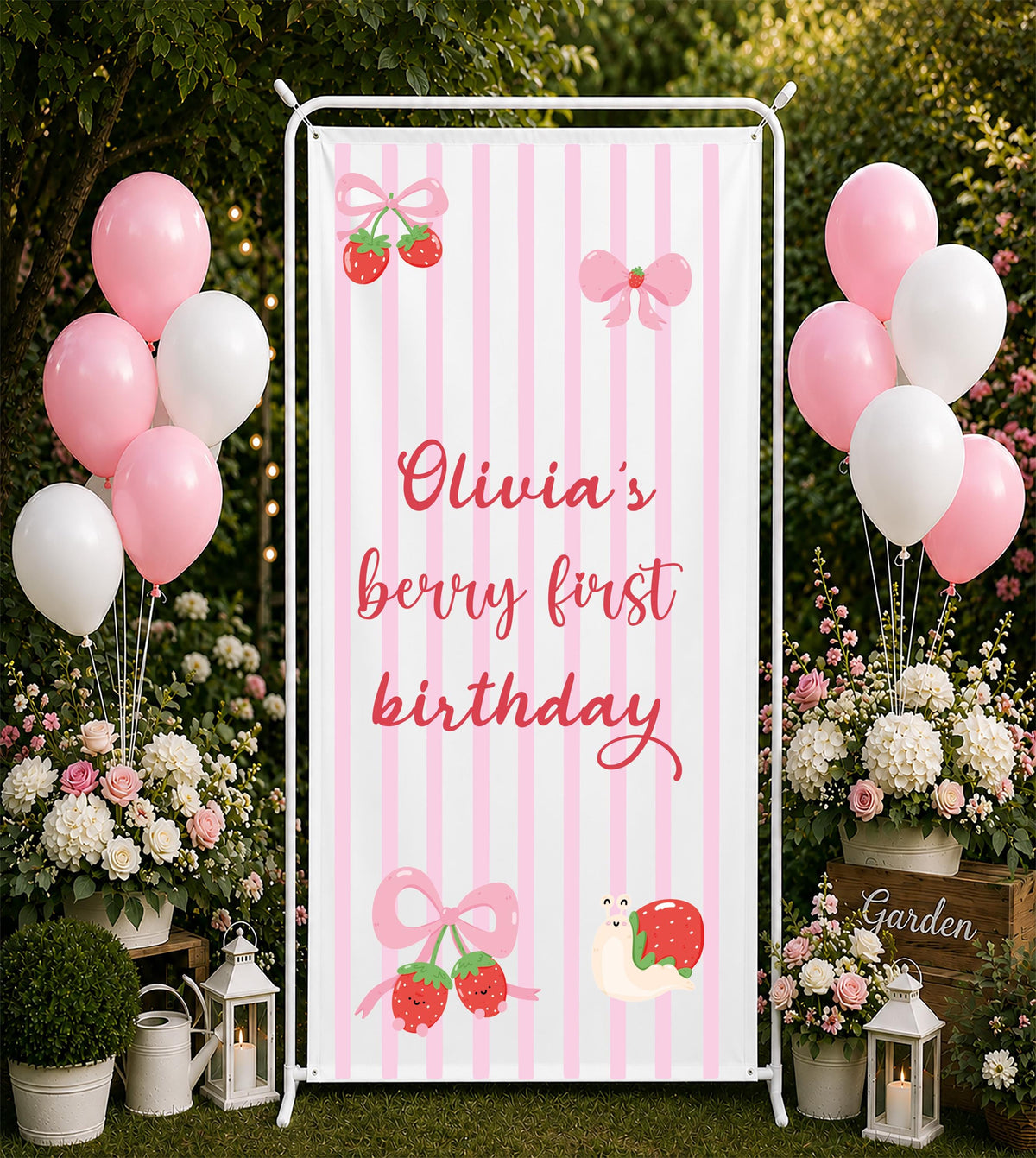Sweet One Baby Girl Sign, Berry First Birthday Banner