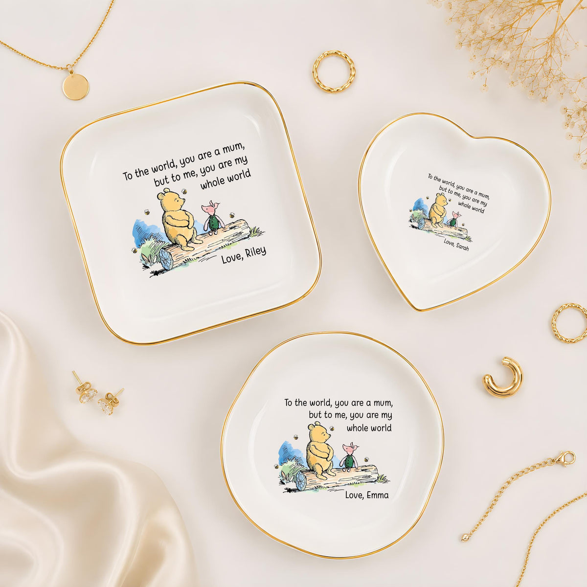 Custom Name Sentimental Quote Bear Ceramic Trinket Tray