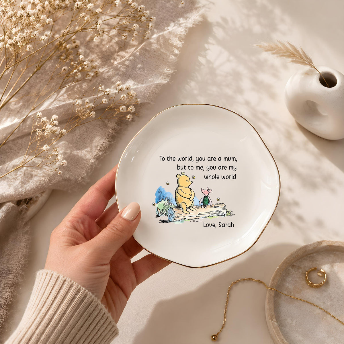Custom Name Sentimental Quote Bear Ceramic Trinket Tray