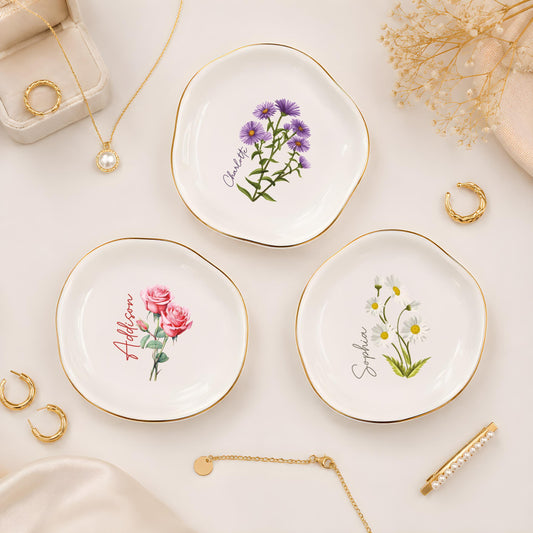 Personalized Floral Botanical Jewelry Holder Dish