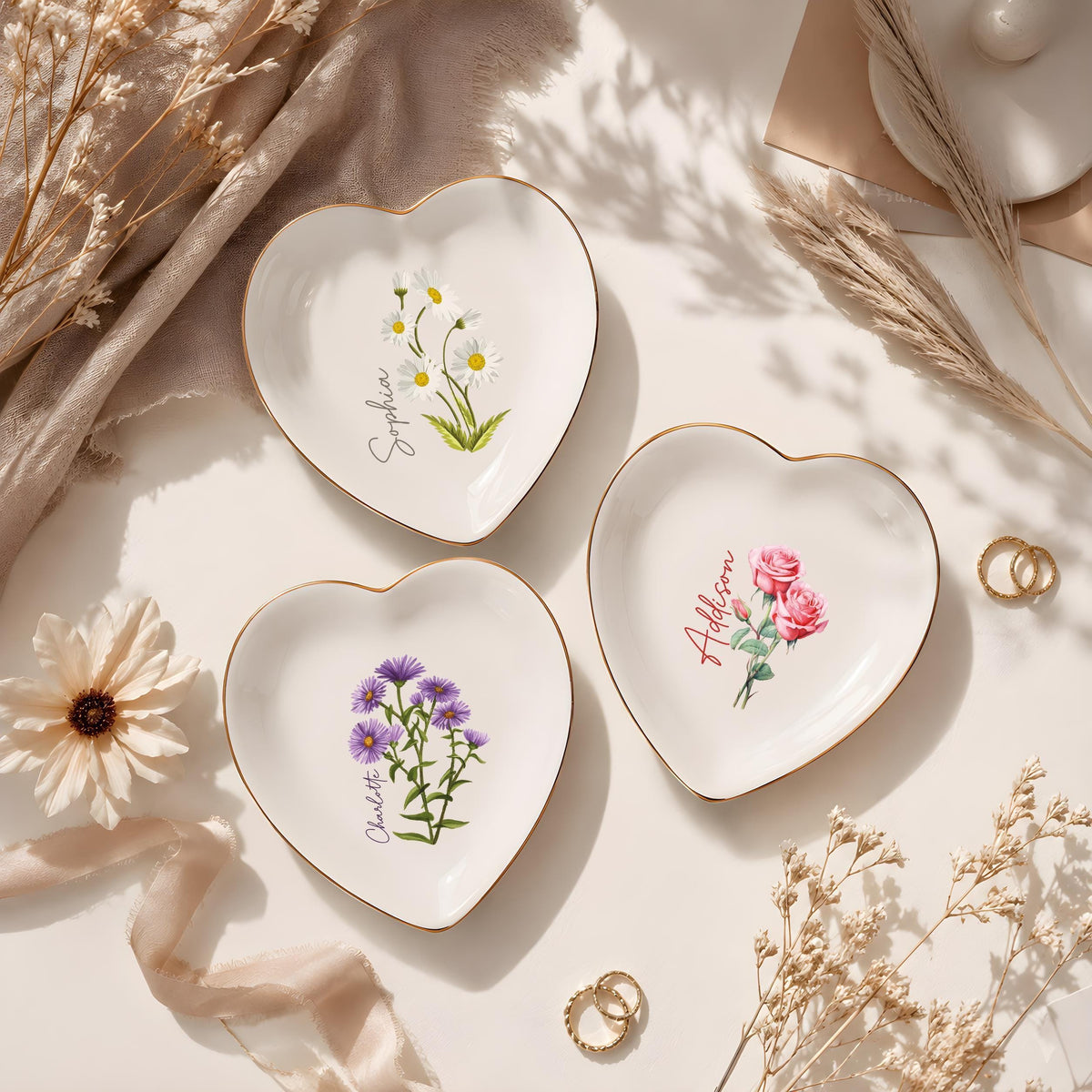 Personalized Floral Botanical Jewelry Holder Dish
