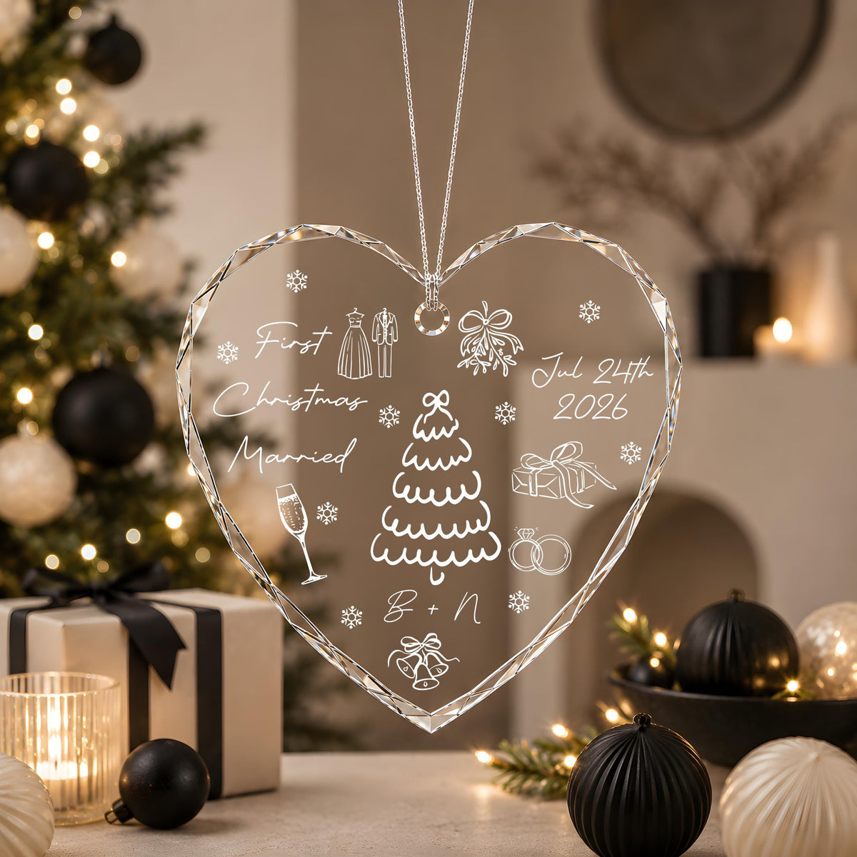 Personalized First Christmas Married Crystal Glass Keepsake Ceramic Ornament