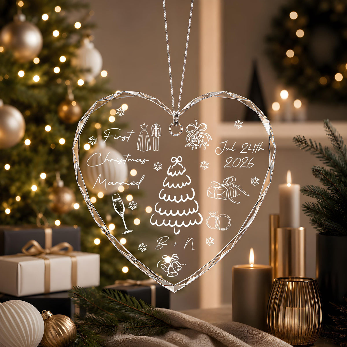 Personalized First Christmas Married Crystal Glass Keepsake Ceramic Ornament