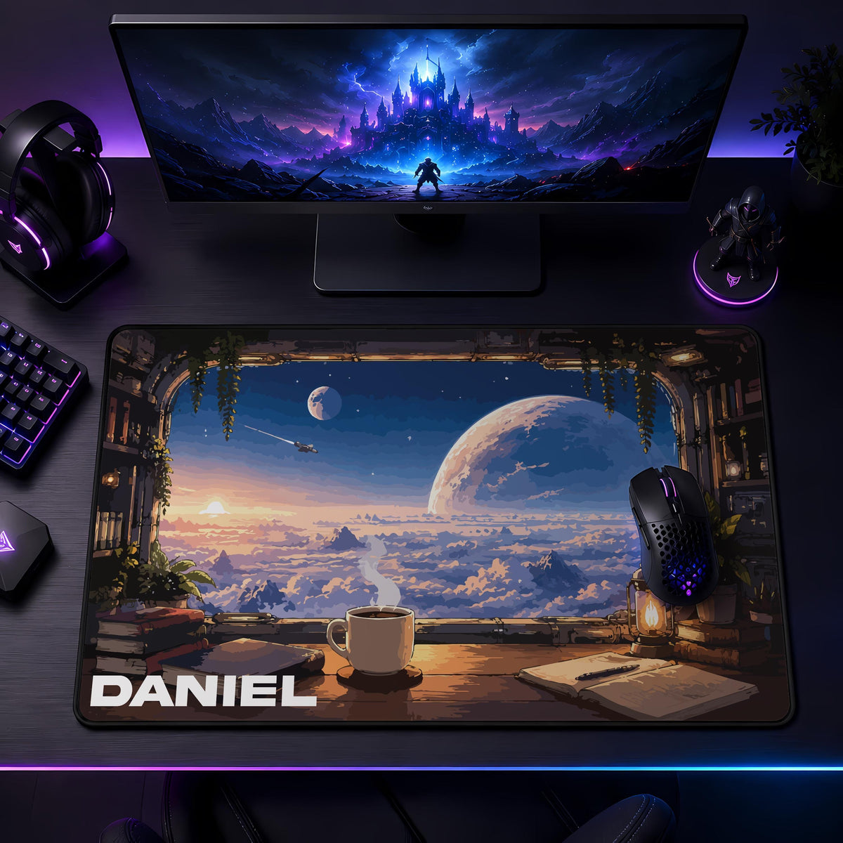 Personalized Sci-Fi Window Desk Mat, Space Landscape Mousepad, Gamer Gaming Setup Accessory Gift