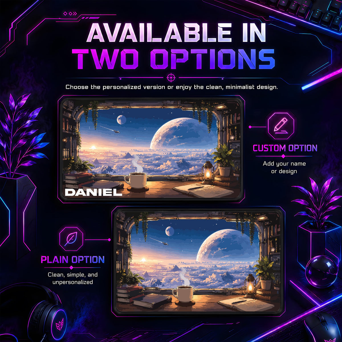 Personalized Sci-Fi Window Desk Mat, Space Landscape Mousepad, Gamer Gaming Setup Accessory Gift
