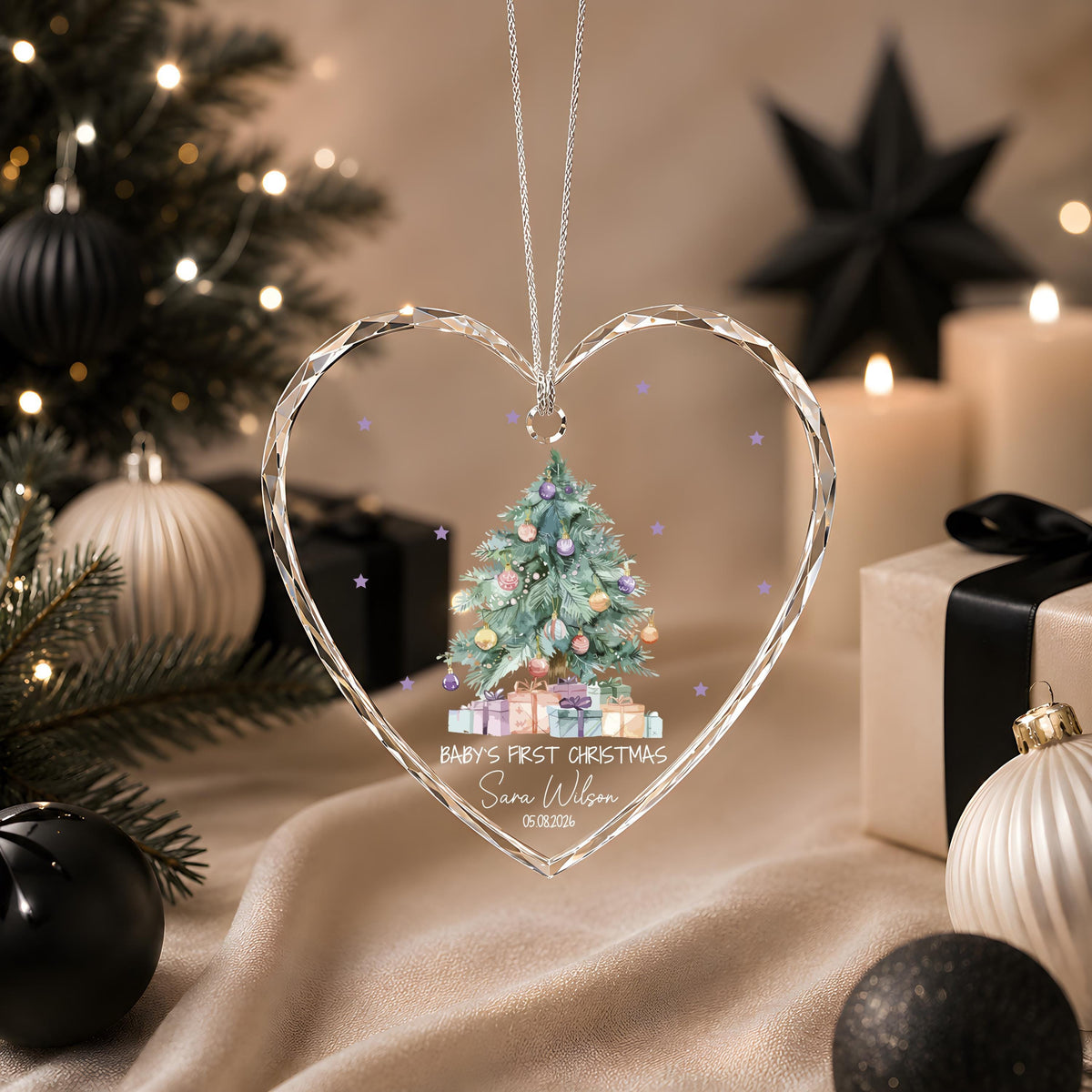 Personalized Baby's First Christmas Glass Ornament, Christmas Tree Design New Born Keepsake