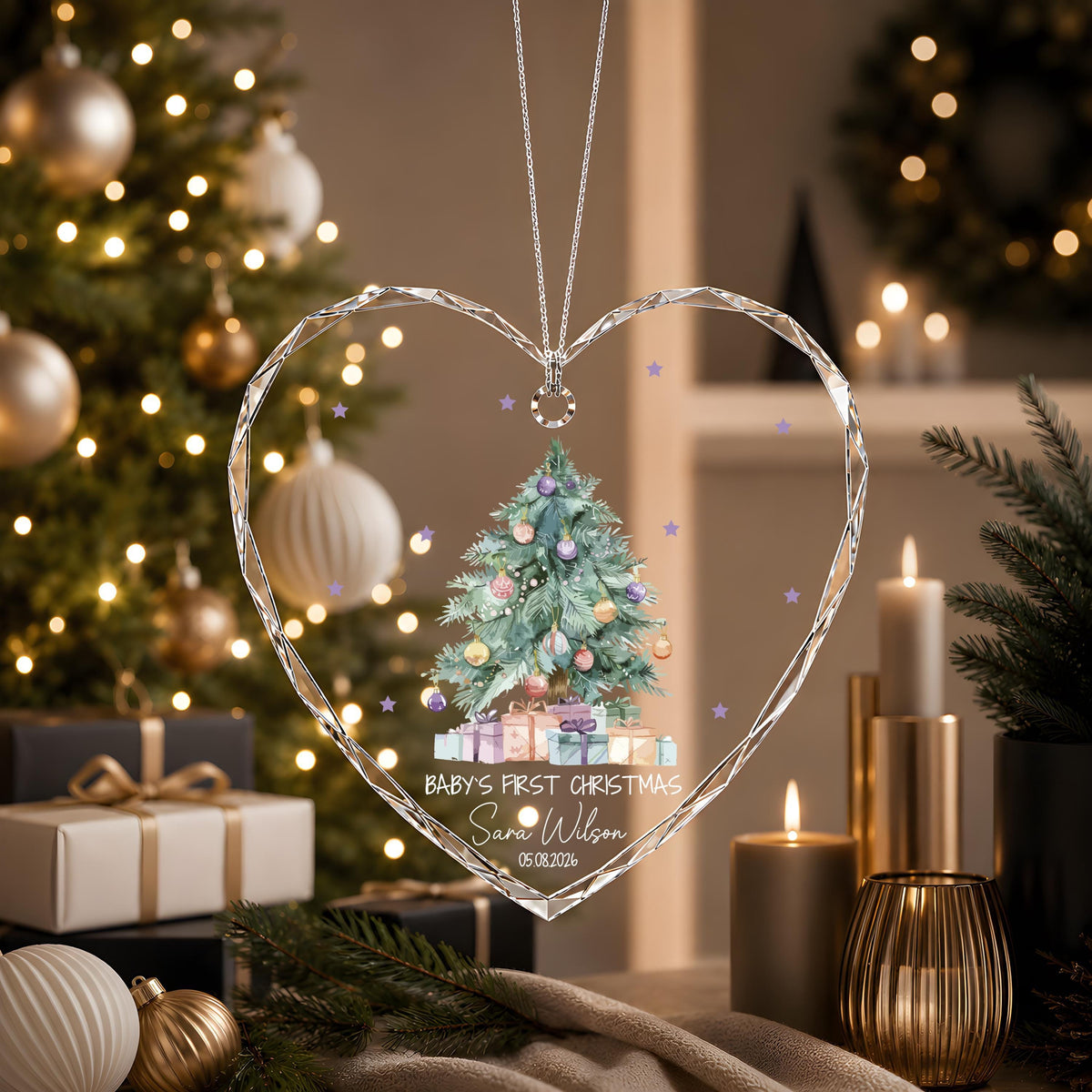 Personalized Baby's First Christmas Glass Ornament, Christmas Tree Design New Born Keepsake