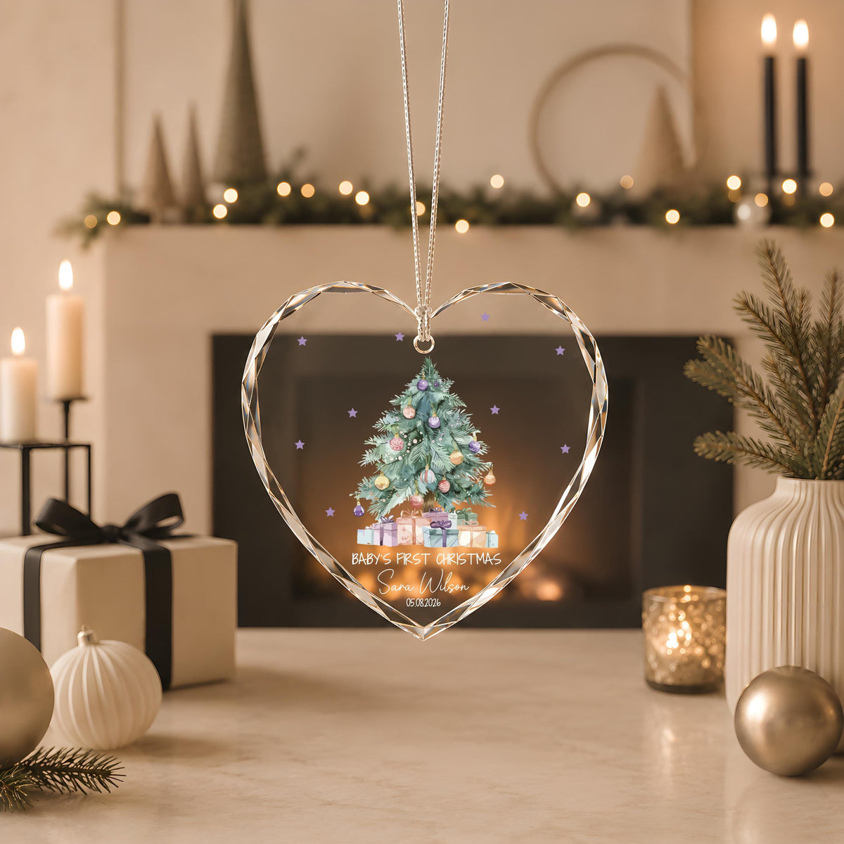 Personalized Baby's First Christmas Glass Ornament, Christmas Tree Design New Born Keepsake