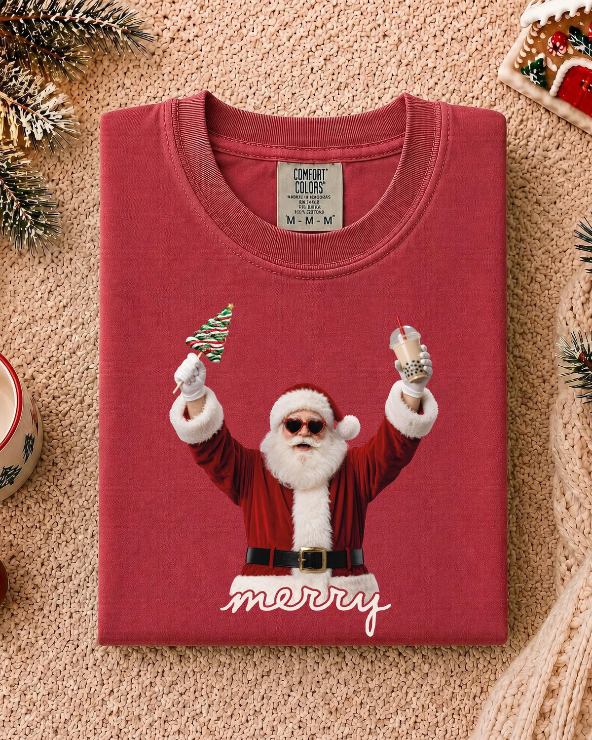 Merry Christmas Comfort Colors® T-Shirt, Funny Santa Tee, Coffee Lover Holiday Gift